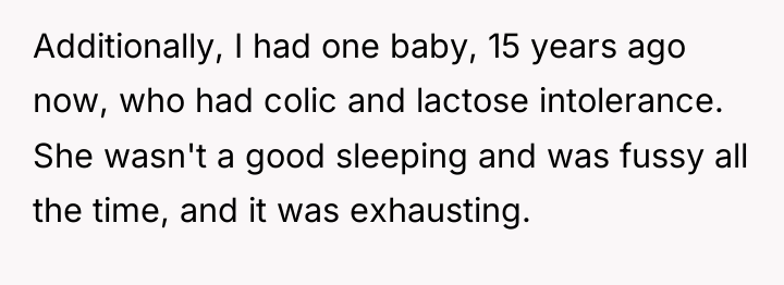 Additionally, I had one baby, 15 years ago now, who...