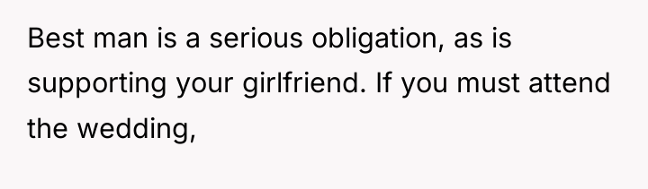 Best man is a serious obligation, as is supporting your...