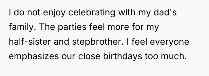 I do not enjoy celebrating with my dad's family. The...