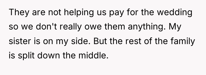 They are not helping us pay for the wedding so...