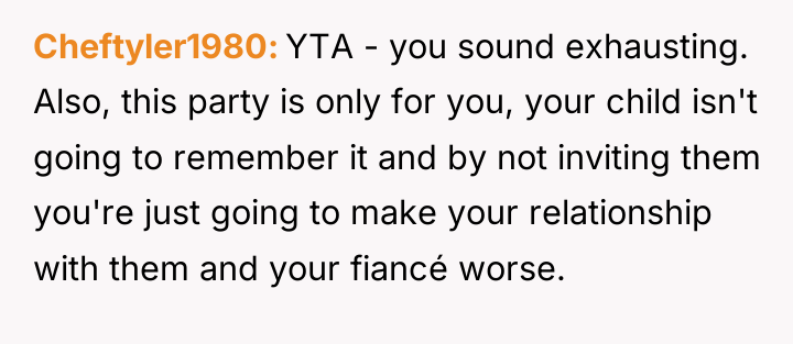 Cheftyler1980 YTA - you sound exhausting. Also, this party is...
