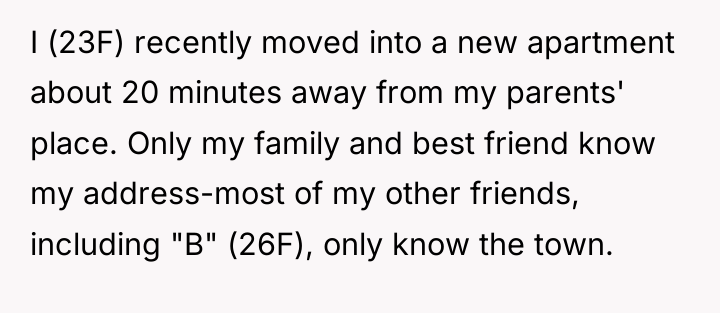 I (23F) recently moved into a new apartment about 20...
