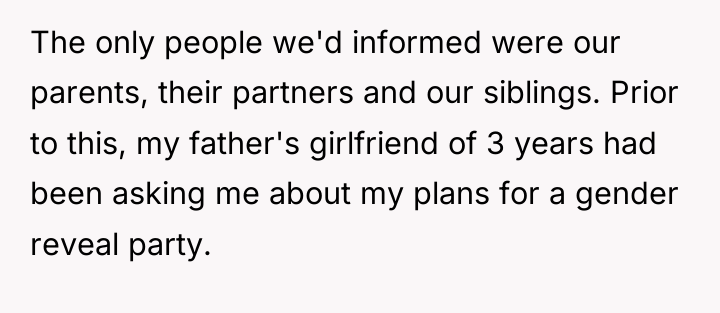 The only people we'd informed were our parents, their partners...