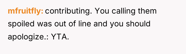 mfruitfly contributing. You calling them spoiled was out of line...