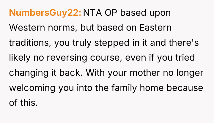 NumbersGuy22 NTA OP based upon Western norms, but based on...