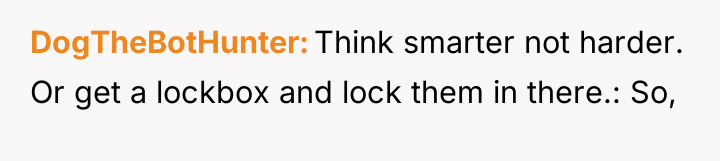 DogTheBotHunter Think smarter not harder. Or get a lockbox and...