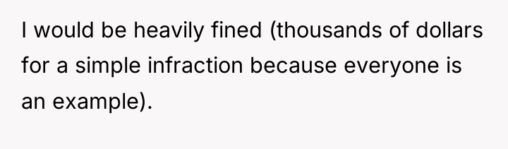 I would be heavily fined (thousands of dollars for a...