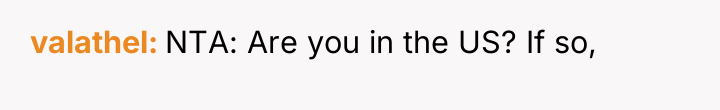 valathel NTA: Are you in the US? If so,