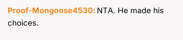 Proof-Mongoose4530 NTA. He made his choices.