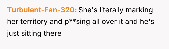 Turbulent-Fan-320 She's literally marking her territory and p**sing all over...