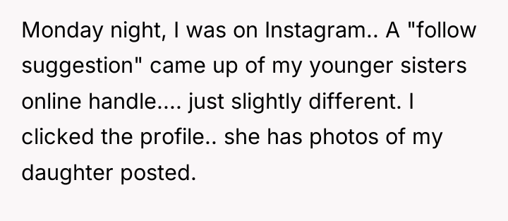 Monday night, I was on Instagram.. A "follow suggestion" came...