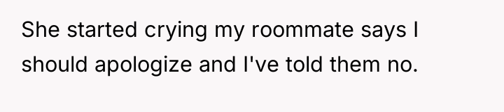 She started crying my roommate says I should apologize and...