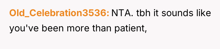 Old_Celebration3536 NTA. tbh it sounds like you've been more than...