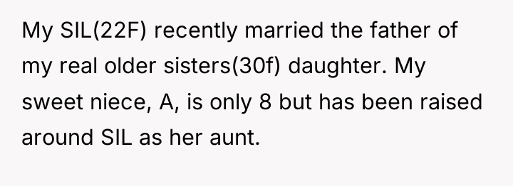 My SIL(22F) recently married the father of my real older...