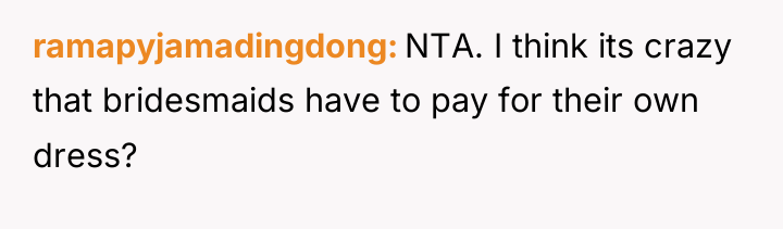 ramapyjamadingdong NTA. I think its crazy that bridesmaids have to...