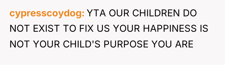 cypresscoydog YTA OUR CHILDREN DO NOT EXIST TO FIX US...