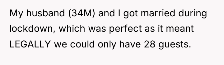 My husband (34M) and I got married during lockdown, which...
