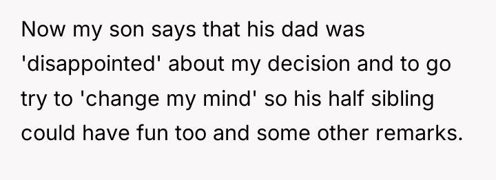 Now my son says that his dad was 'disappointed' about...