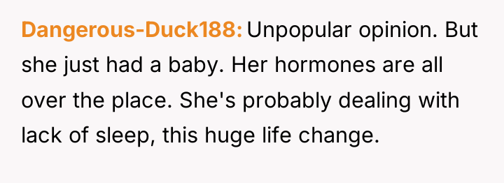 Dangerous-Duck188 Unpopular opinion. But she just had a baby. Her...