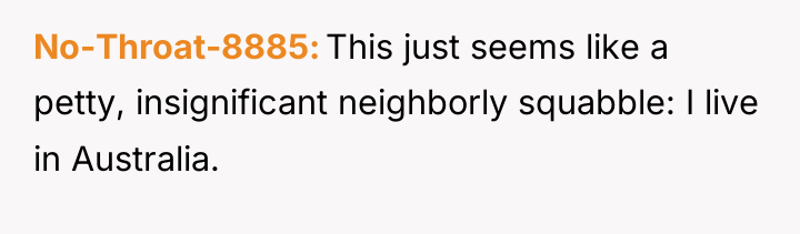 No-Throat-8885 This just seems like a petty, insignificant neighborly squabble:...
