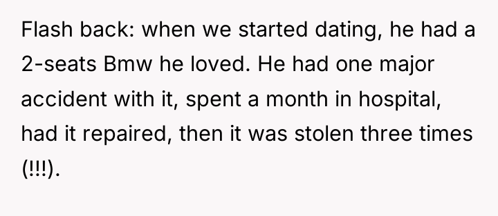 Flash back: when we started dating, he had a 2-seats...