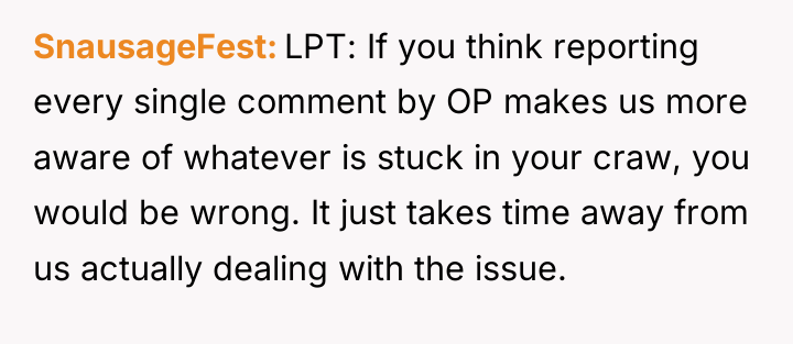 SnausageFest LPT: If you think reporting every single comment by...