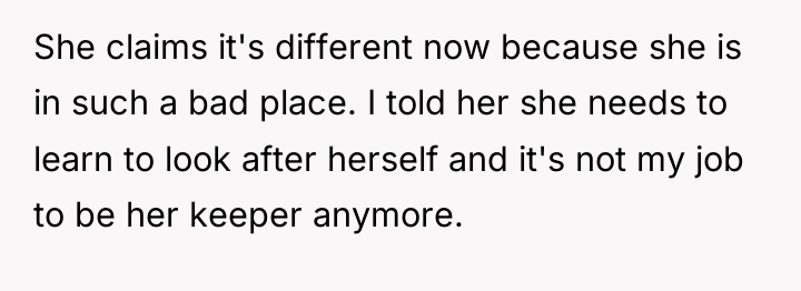 She claims it's different now because she is in such...