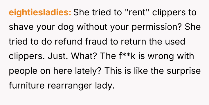 eightiesladies She tried to "rent" clippers to shave your dog...