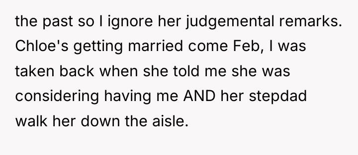 the past so I ignore her judgemental remarks. Chloe's getting...