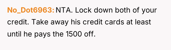 No_Dot6963 NTA. Lock down both of your credit. Take away...