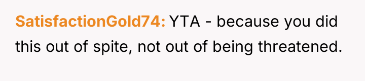 SatisfactionGold74 YTA - because you did this out of spite,...