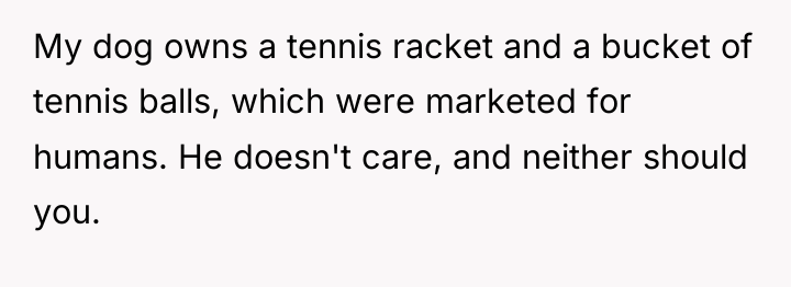 My dog owns a tennis racket and a bucket of...