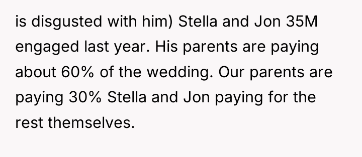 is disgusted with him) Stella and Jon 35M engaged last...