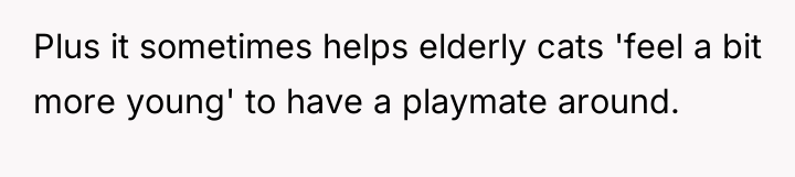Plus it sometimes helps elderly cats 'feel a bit more...