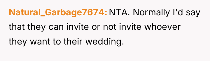 Natural_Garbage7674 NTA. Normally I'd say that they can invite or...