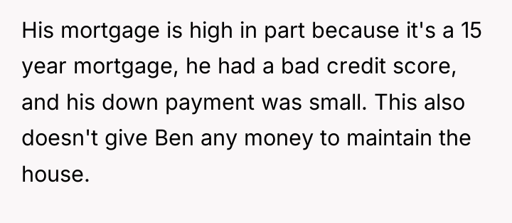 His mortgage is high in part because it's a 15...