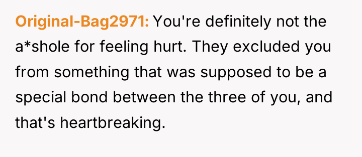 Original-Bag2971 You're definitely not the a*shole for feeling hurt. They...