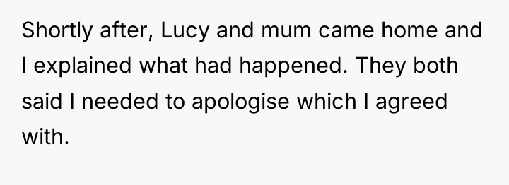Shortly after, Lucy and mum came home and I explained...