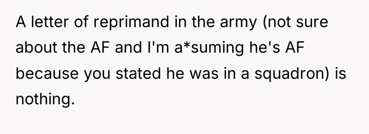 A letter of reprimand in the army (not sure about...
