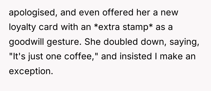 apologised, and even offered her a new loyalty card with...