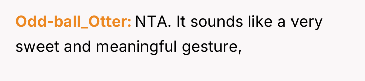 Odd-ball_Otter NTA. It sounds like a very sweet and meaningful...