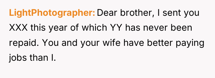 LightPhotographer Dear brother, I sent you XXX this year of...