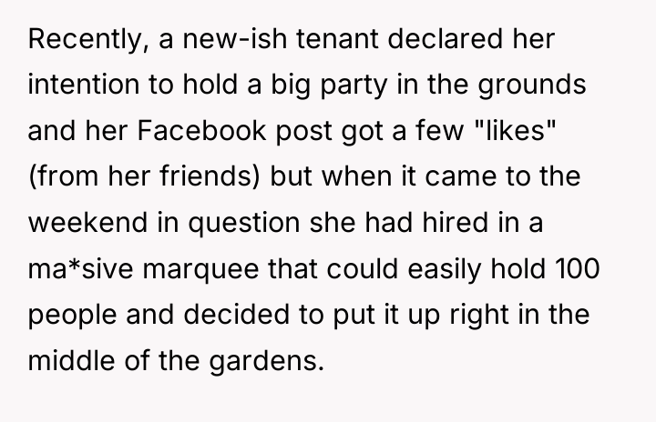 Recently, a new-ish tenant declared her intention to hold a...