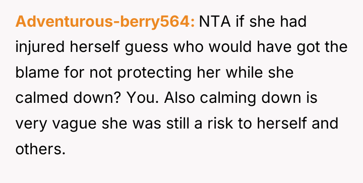 Adventurous-berry564 NTA if she had injured herself guess who would...