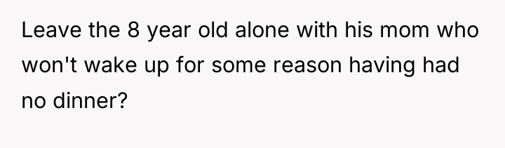 Leave the 8 year old alone with his mom who...