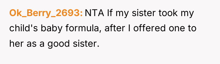 Ok_Berry_2693 NTA If my sister took my child's baby formula,...