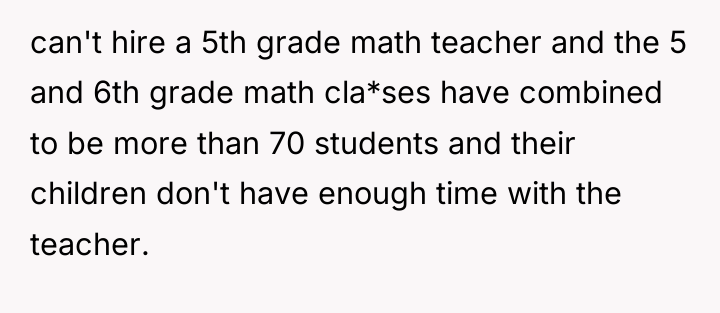can't hire a 5th grade math teacher and the 5...