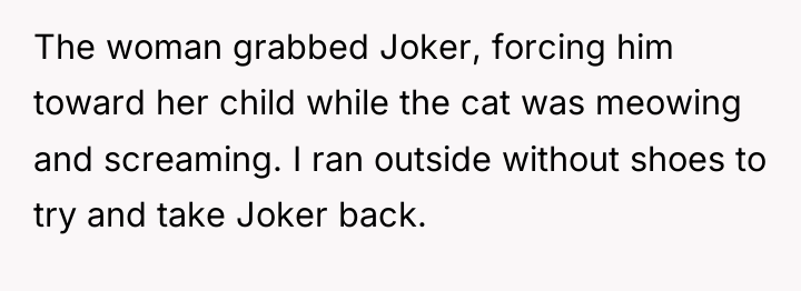 The woman grabbed Joker, forcing him toward her child while...