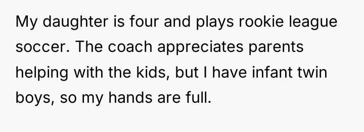 My daughter is four and plays rookie league soccer. The...