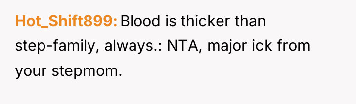 Hot_Shift899 Blood is thicker than step-family, always.: NTA, major ick...